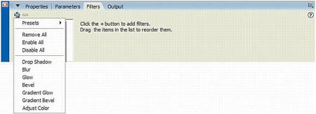  Панель добавления фильтров в программе Flash 8